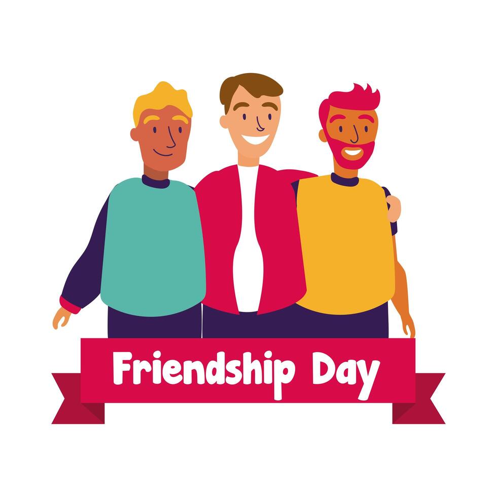 happy friendship day celebration with men group pastel hand draw style vector