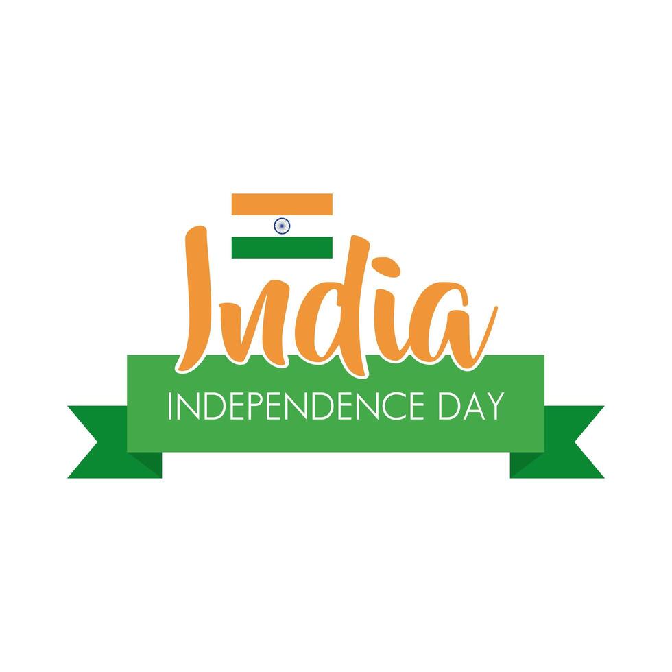 india independence day celebration with flag and ribbon flat style vector