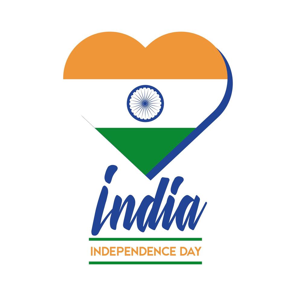 celebración del día de la independencia de india con bandera en estilo plano de corazón vector