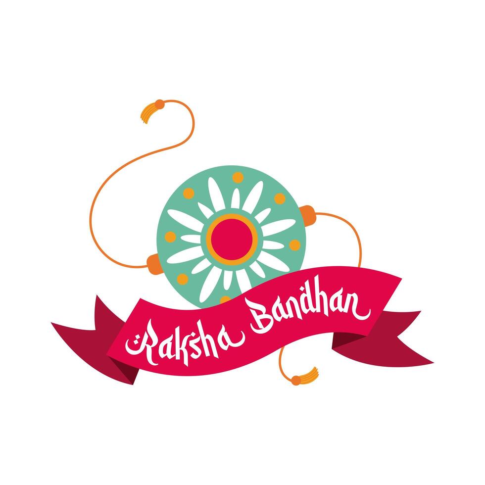 happy raksha bandhan flower wristband accessory and ribbon frame flat style vector