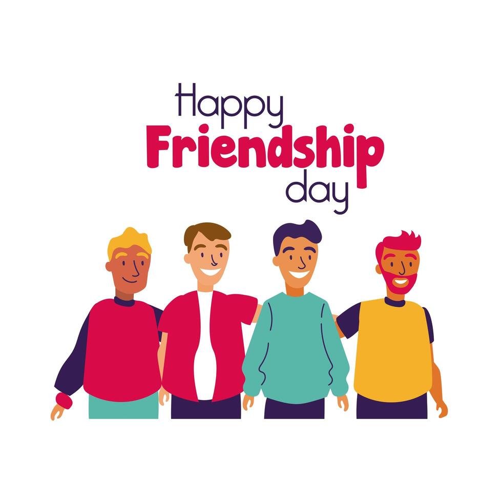 happy friendship day celebration with men group pastel hand draw style vector
