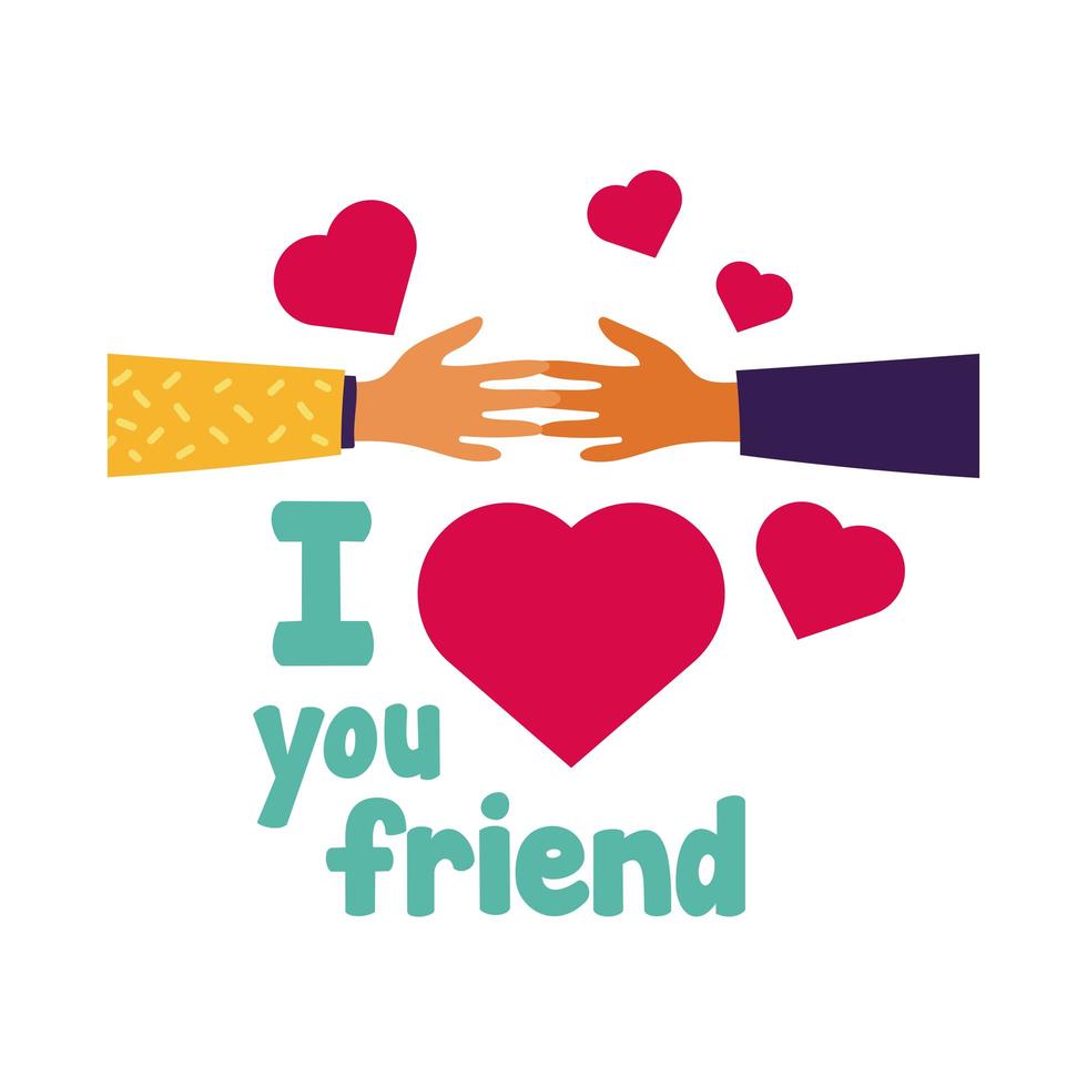 happy friendship day celebration with hands lifting hearts pastel hand draw style vector