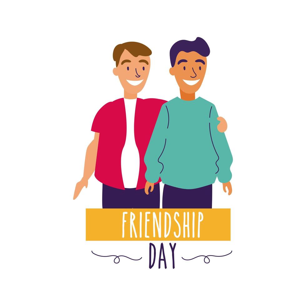 feliz celebración del día de la amistad con hombres pareja estilo de dibujo a mano pastel vector