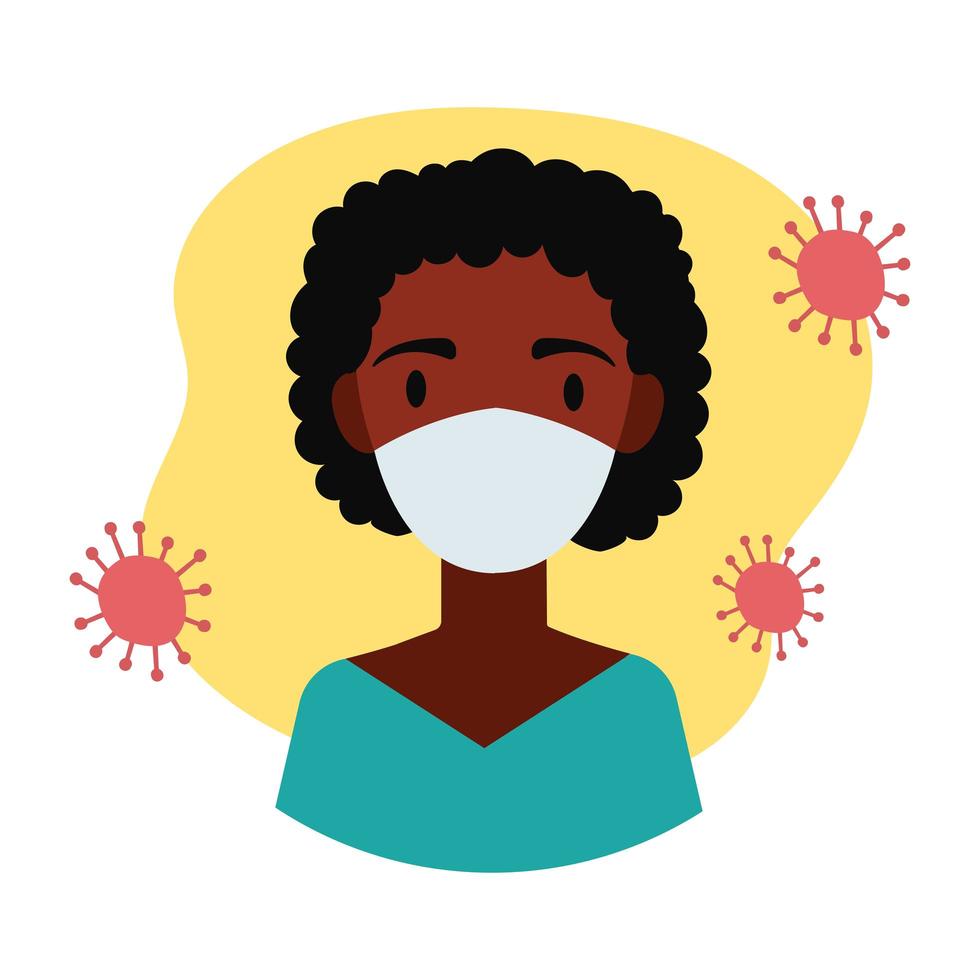 black woman wearing medical mask block style vector