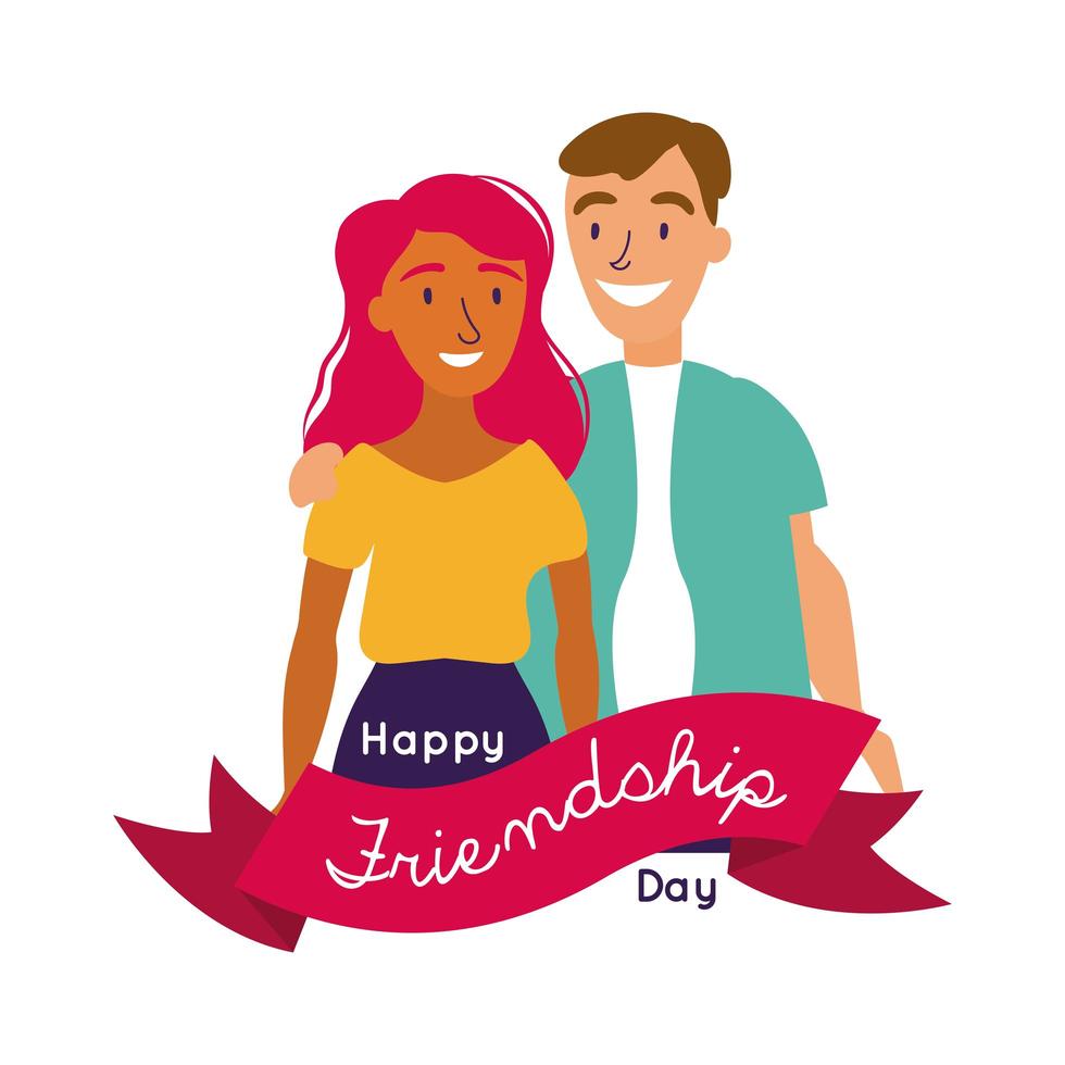 happy friendship day celebration with couple pastel hand draw style vector