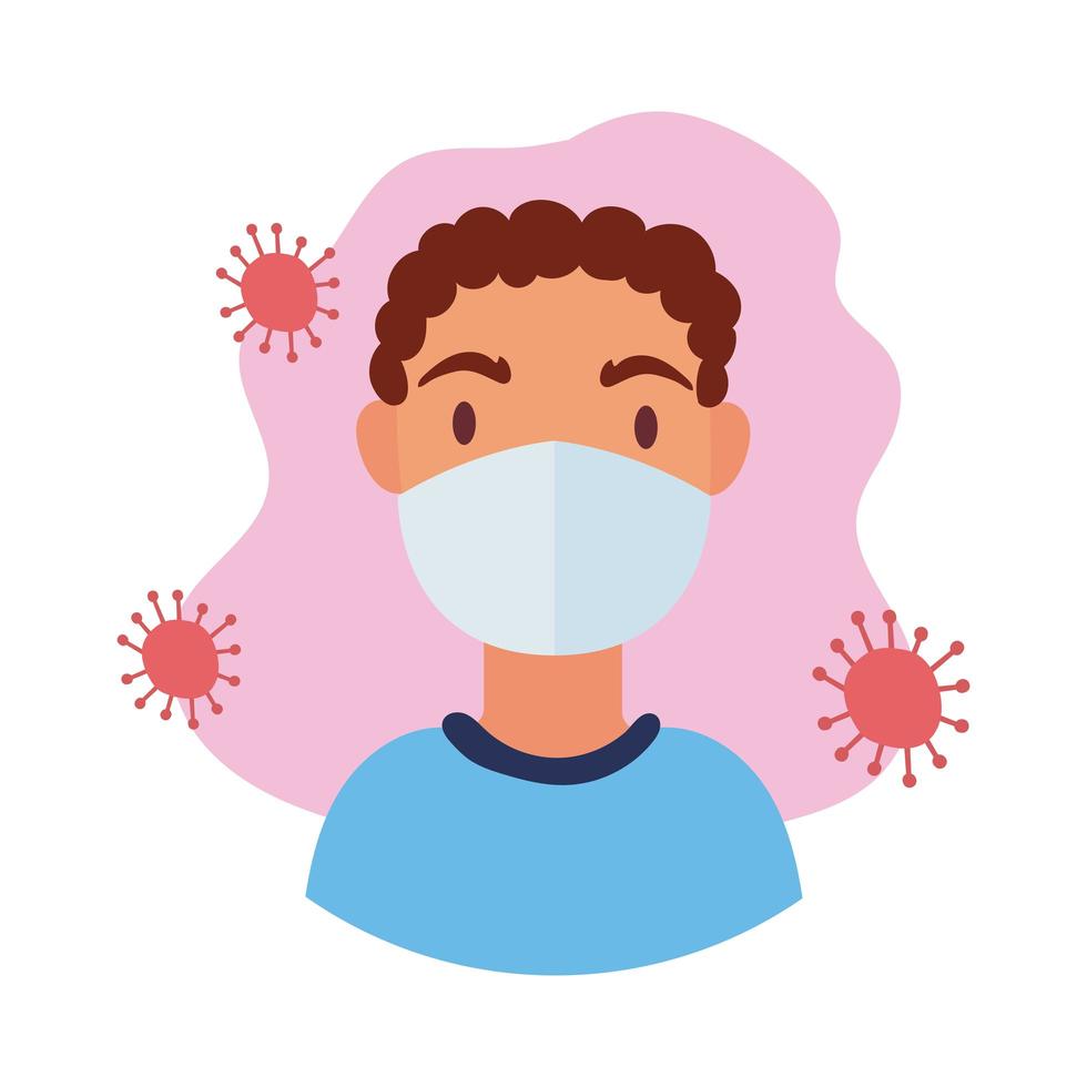 young man wearing medical mask block style vector