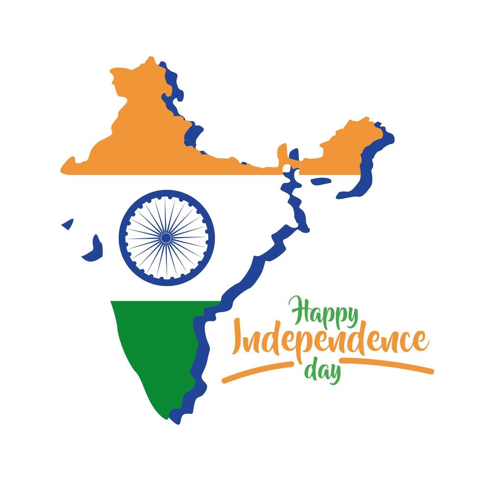 celebración del día de la independencia de india con mapa estilo plano vector