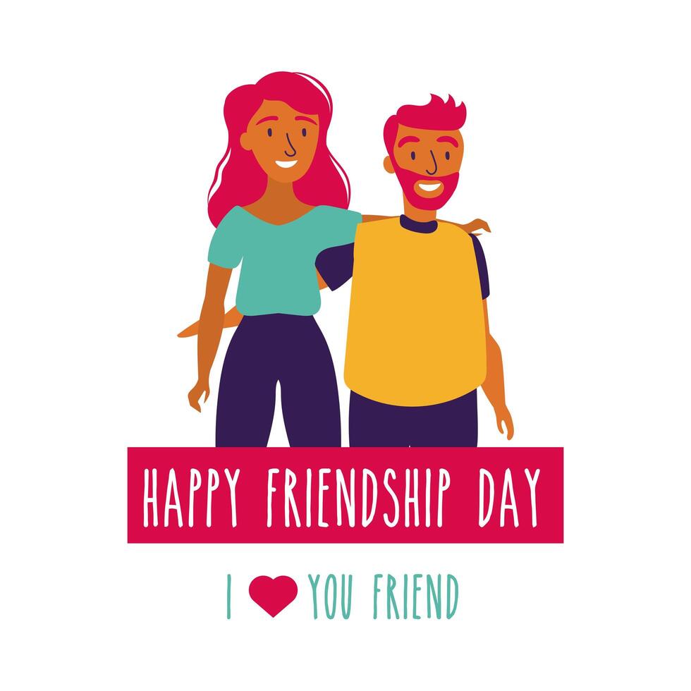 happy friendship day celebration with couple pastel hand draw style vector