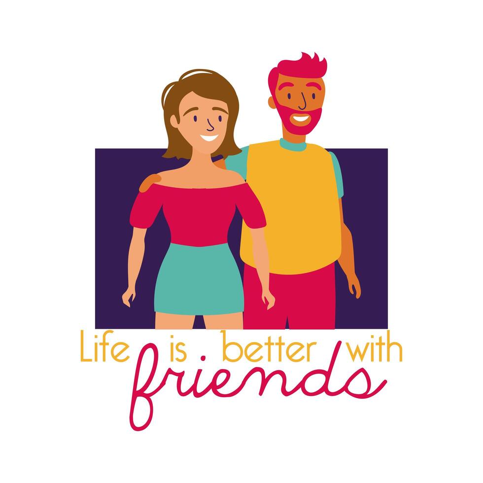 happy friendship day celebration with couple pastel hand draw style vector