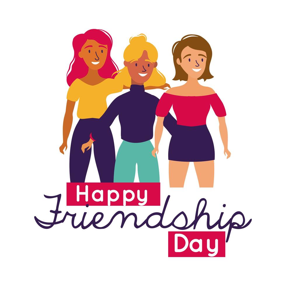 happy friendship day celebration with girls pastel hand draw style vector