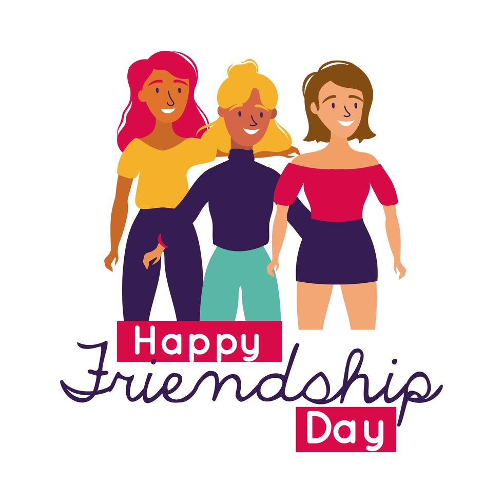 feliz celebración del día de la amistad con chicas estilo de dibujo a mano pastel vector