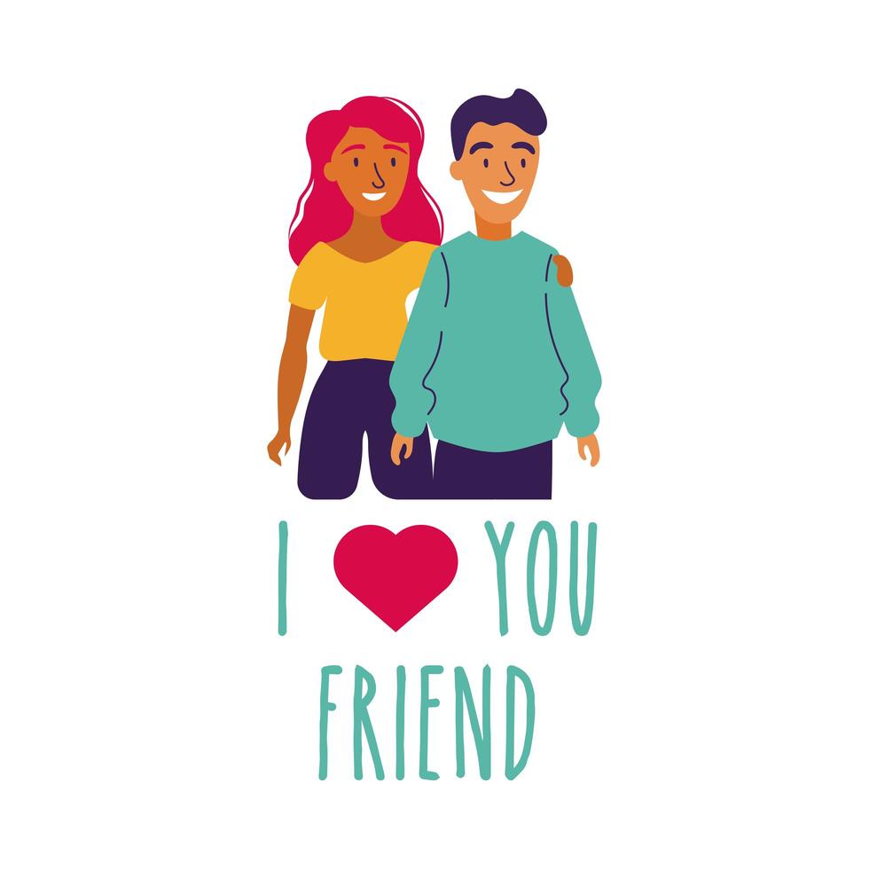 happy friendship day celebration with couple pastel hand draw style vector