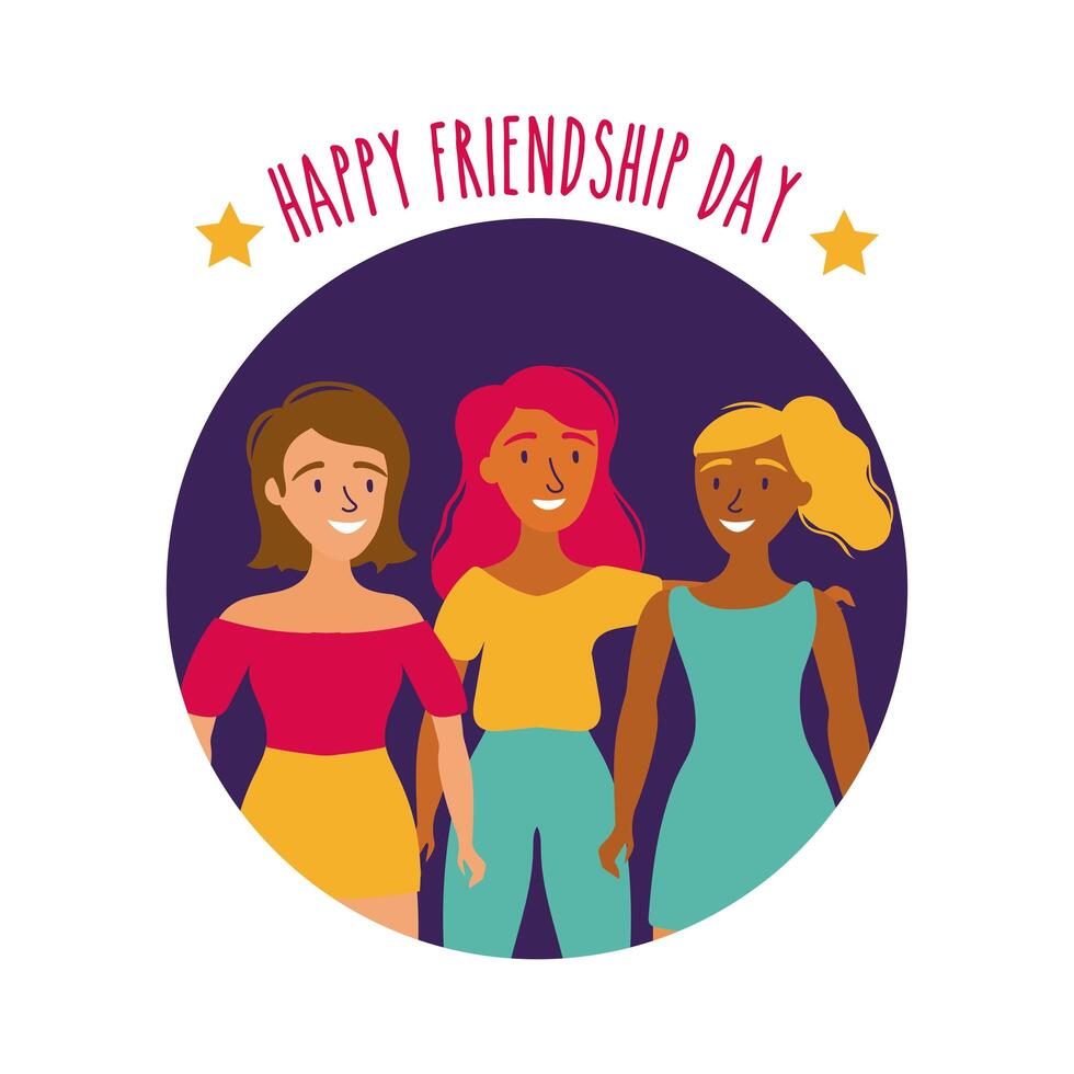 happy friendship day celebration with girls pastel hand draw style vector