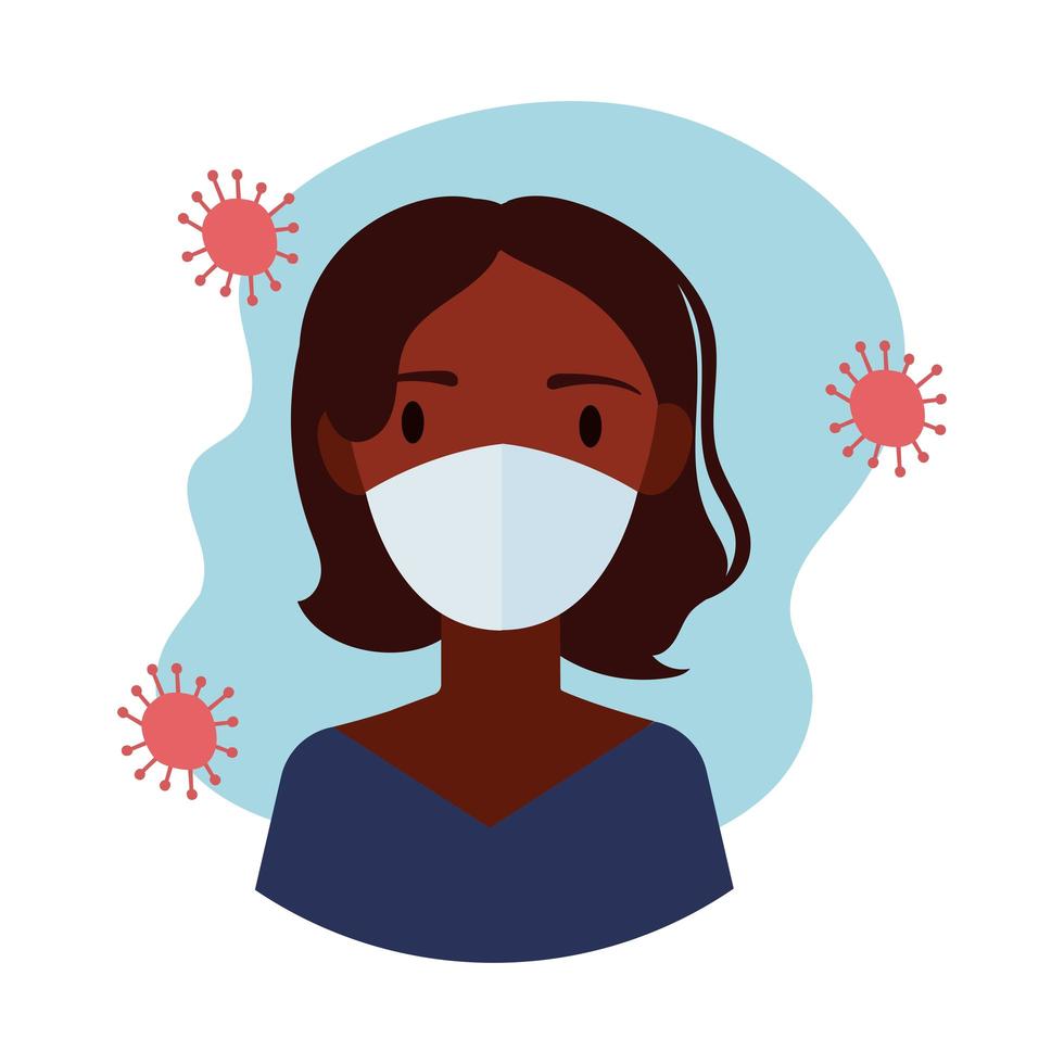 black woman wearing medical mask block style vector