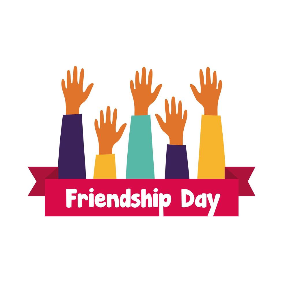 happy friendship day celebration with hands up pastel hand draw style vector