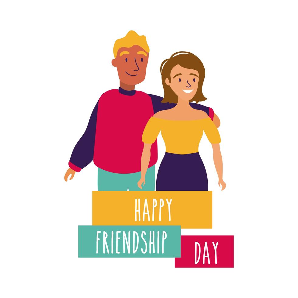 happy friendship day celebration with couple pastel hand draw style vector