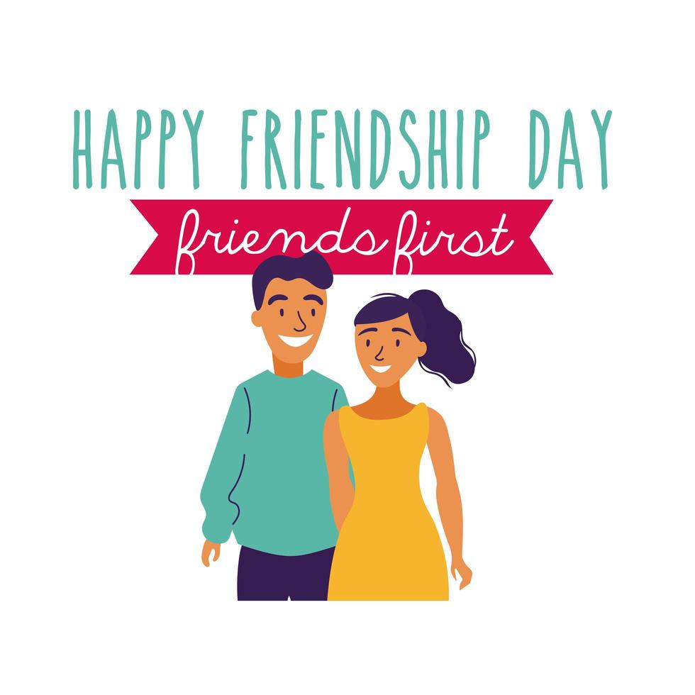 happy friendship day celebration with couple pastel hand draw style vector