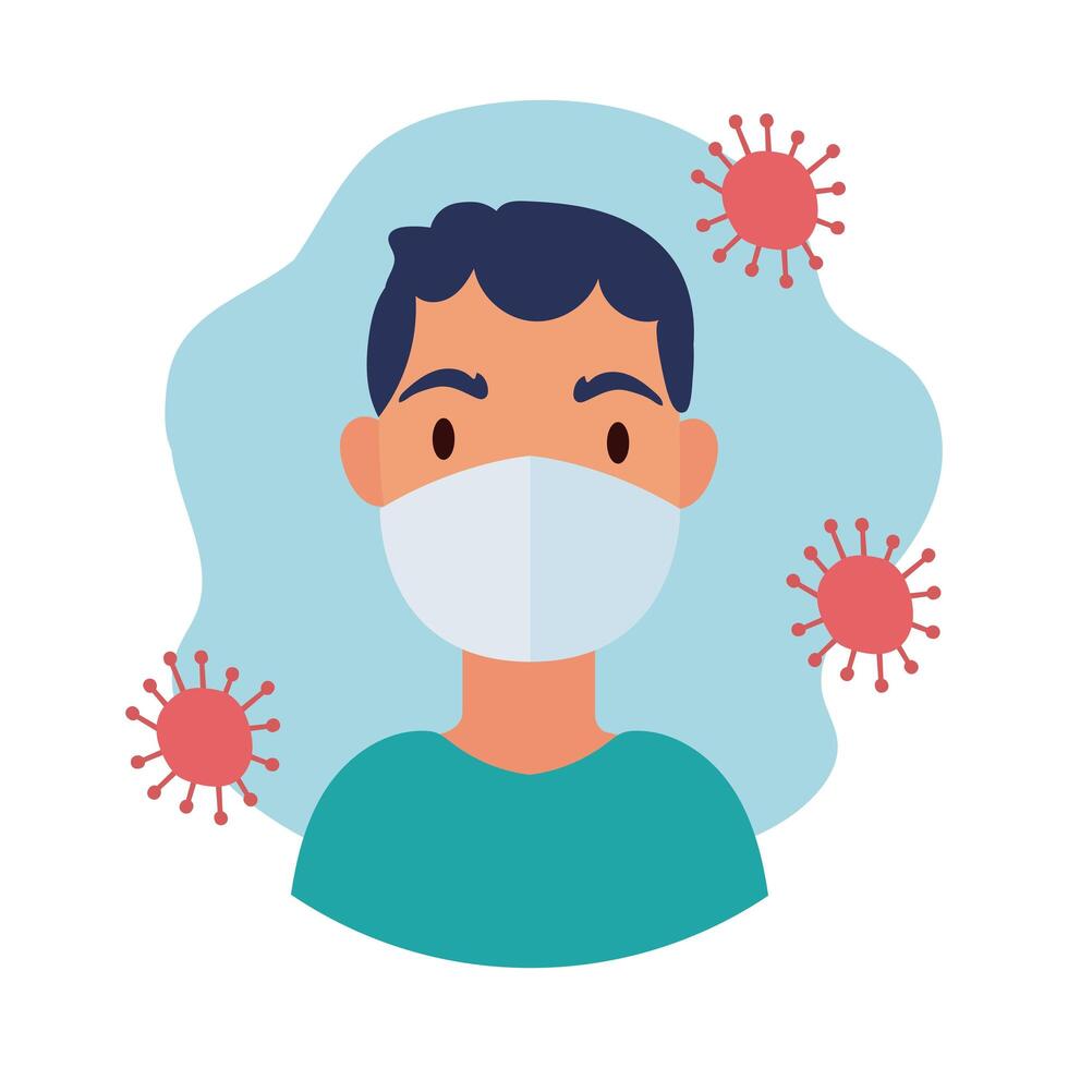 young man wearing medical mask block style vector