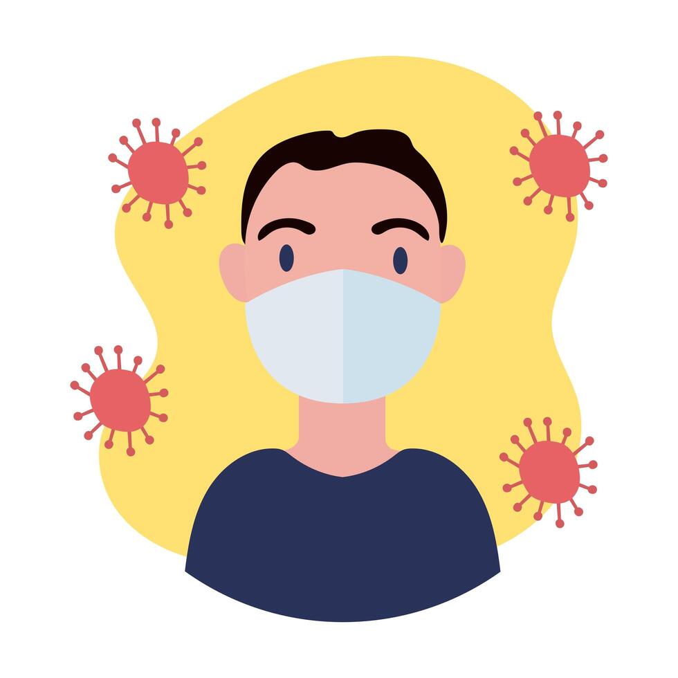 young man wearing medical mask block style vector