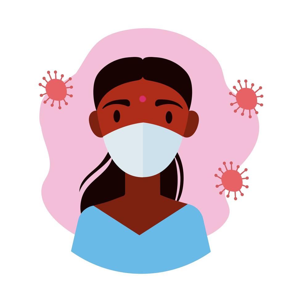 hindu woman wearing medical mask block style vector