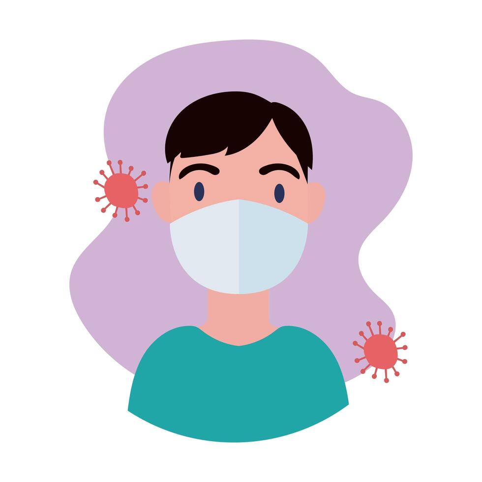 young man wearing medical mask block style vector