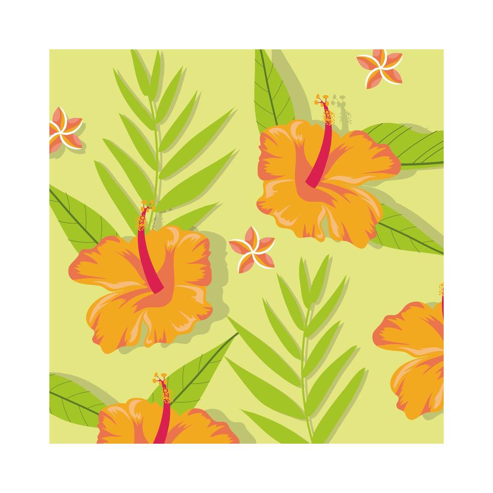 orange flowers plants tropical pattern background vector