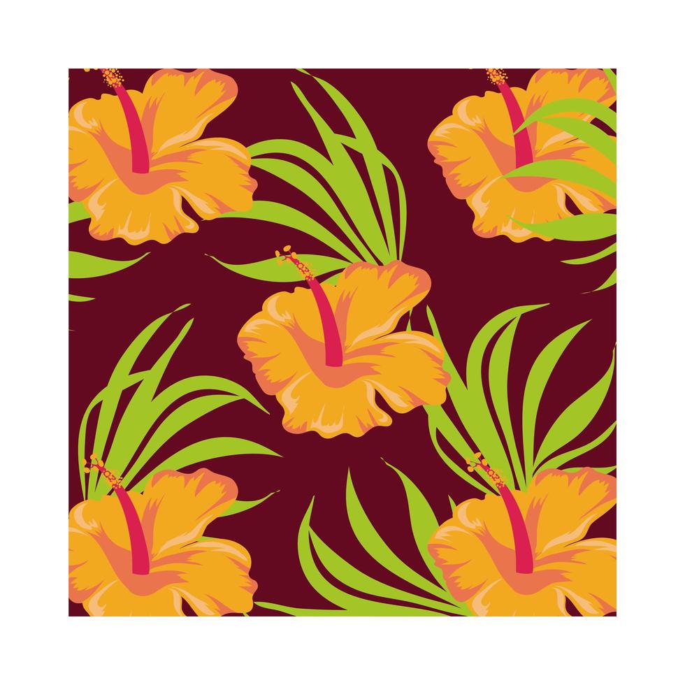 orange flowers plants tropical pattern background vector