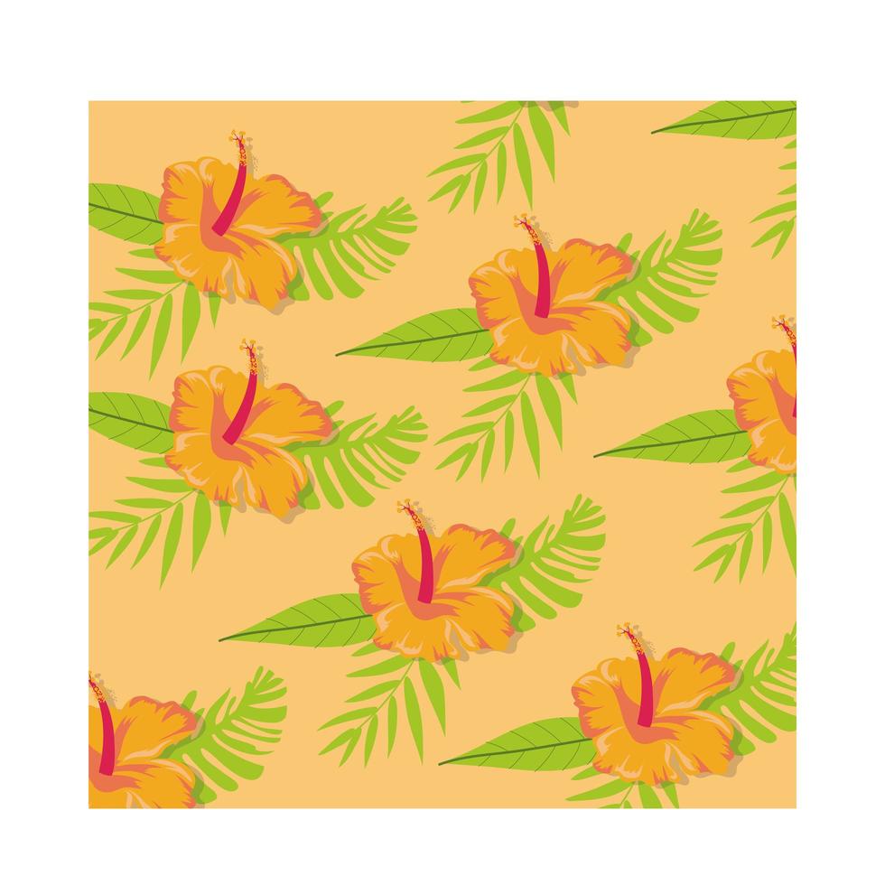 orange flowers plants tropical pattern background vector