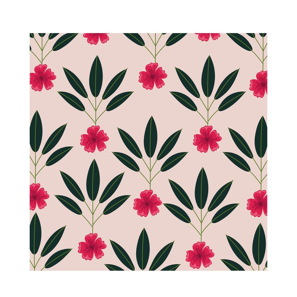 pink flowers plants tropical pattern background vector