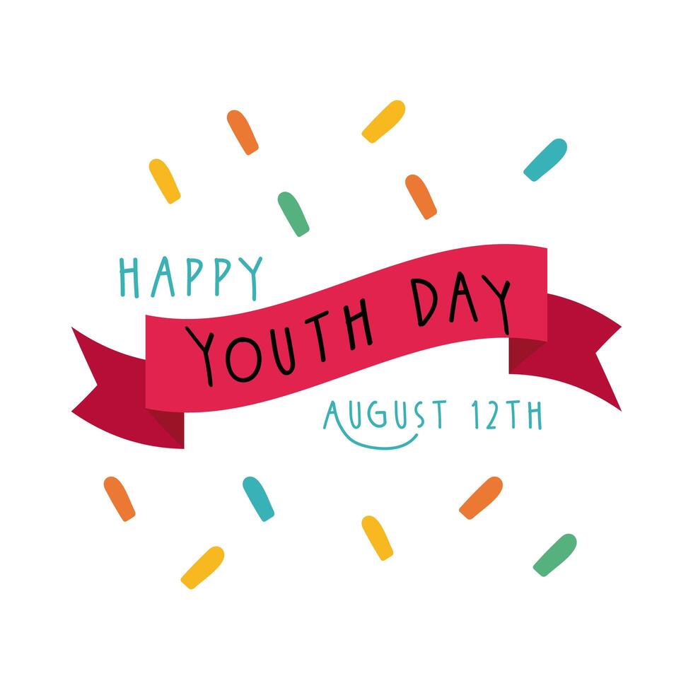 happy youth day lettering with ribbon frame flat style vector