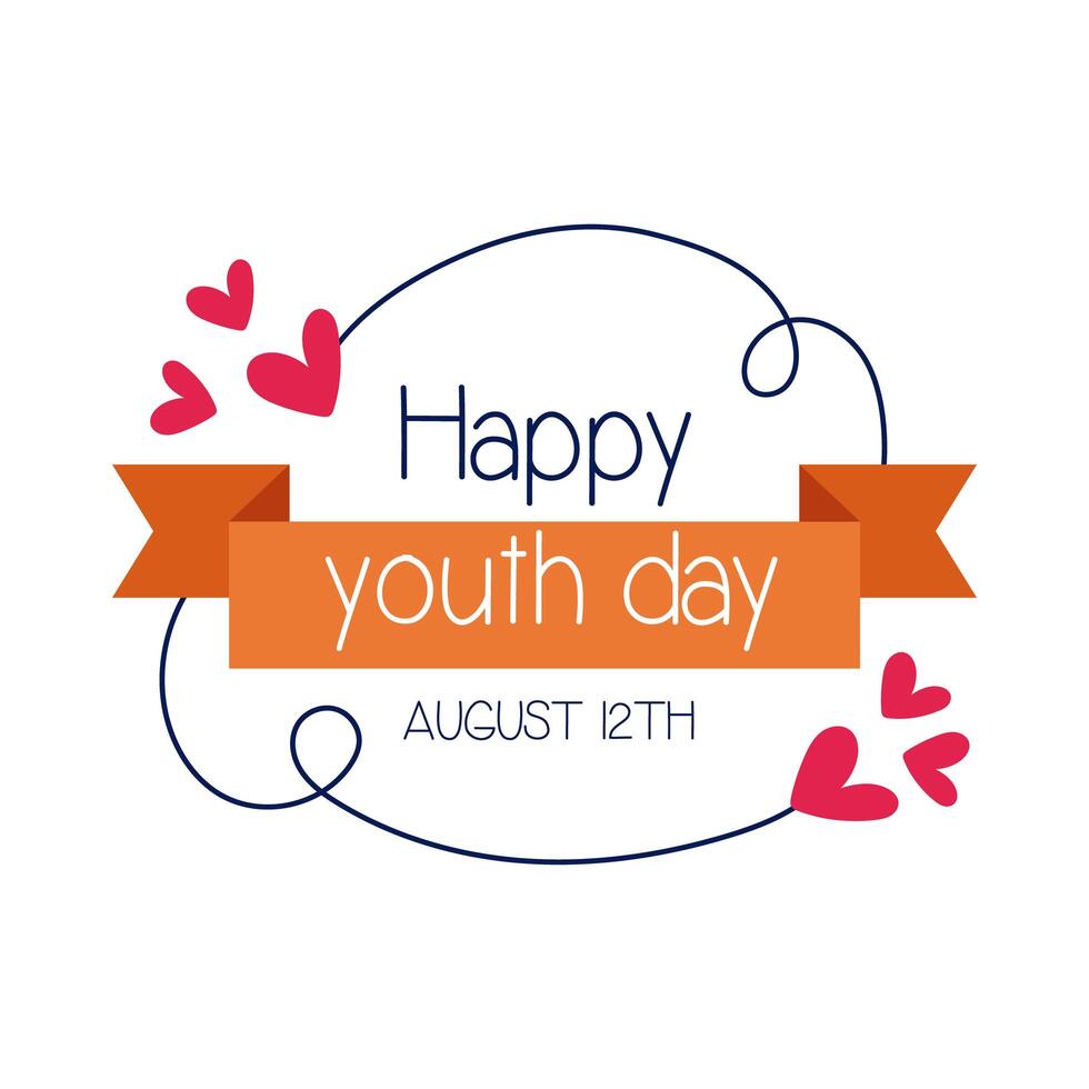 happy youth day lettering with ribbon frame flat style vector