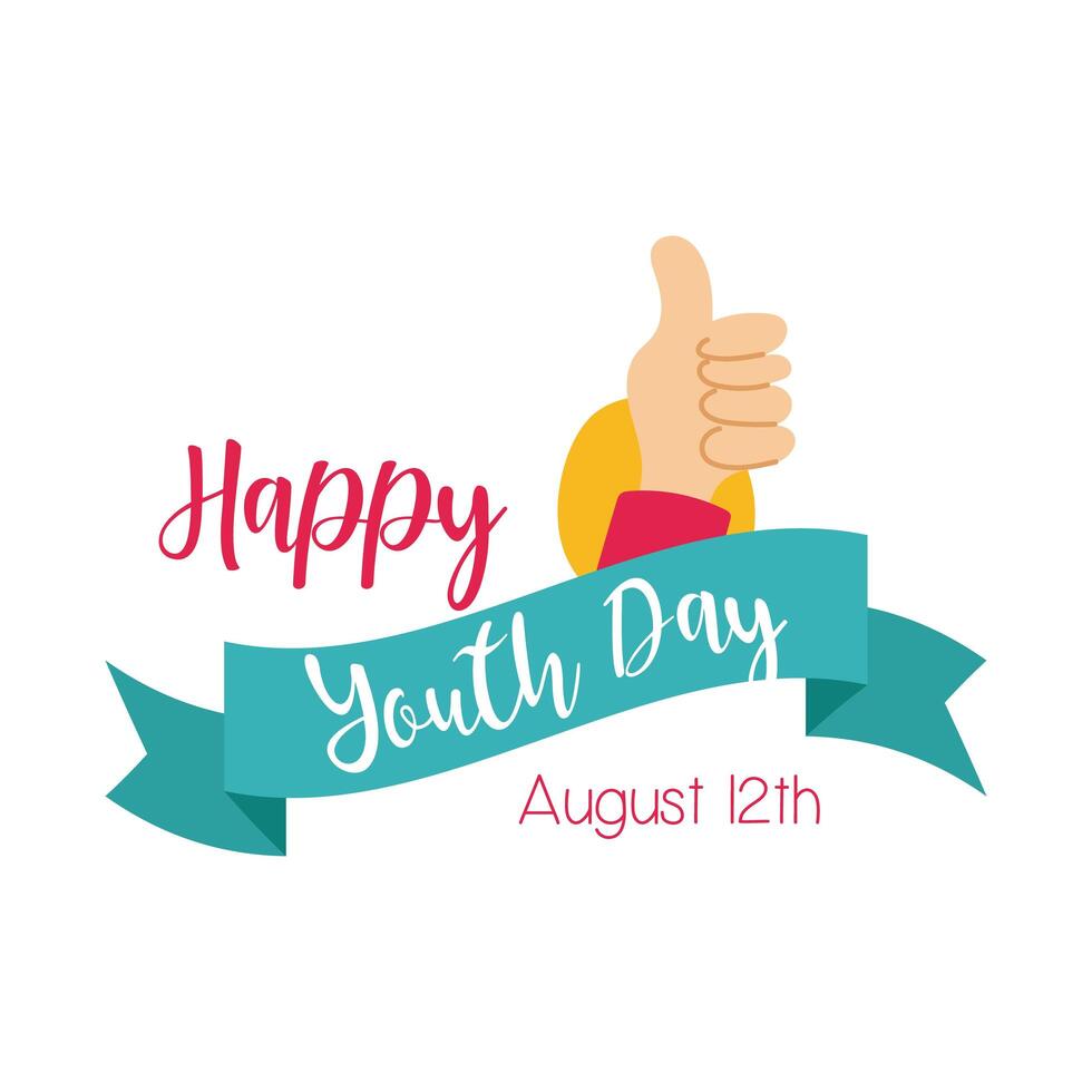 happy youth day lettering with hand like symbol flat style vector