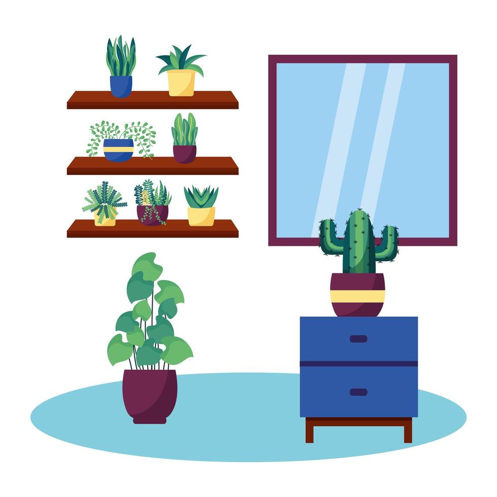 diseño vectorial de plantas y muebles. vector