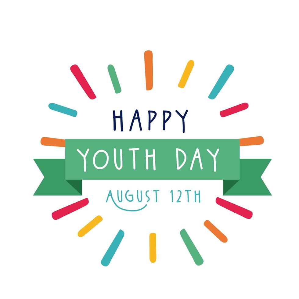 happy youth day lettering with ribbon frame flat style vector