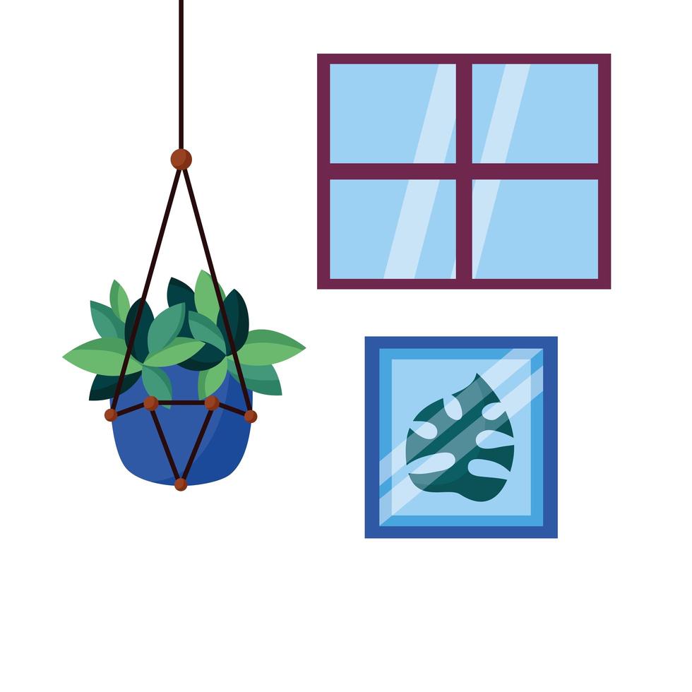 Hanging plant inside pot vector design