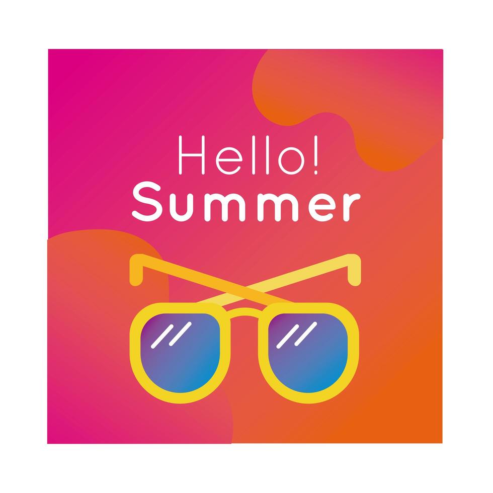 hello summer colorful banner with sunglasses vector