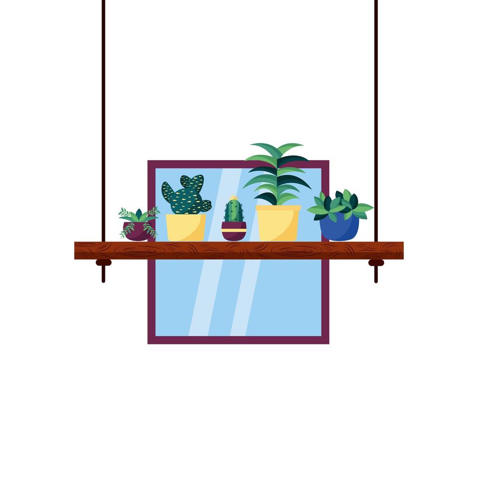 Plantas aisladas y diseño vectorial de ventana. vector