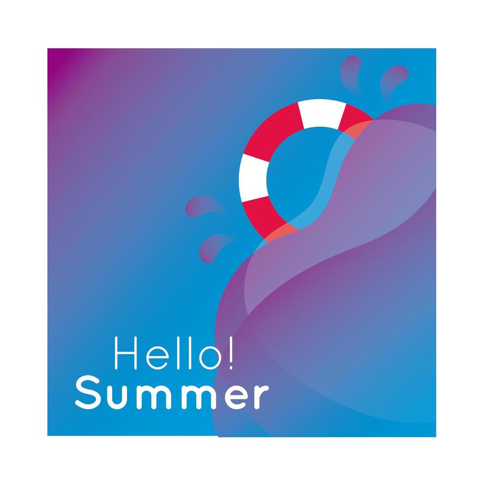 hello summer colorful banner with float lifeguard vector