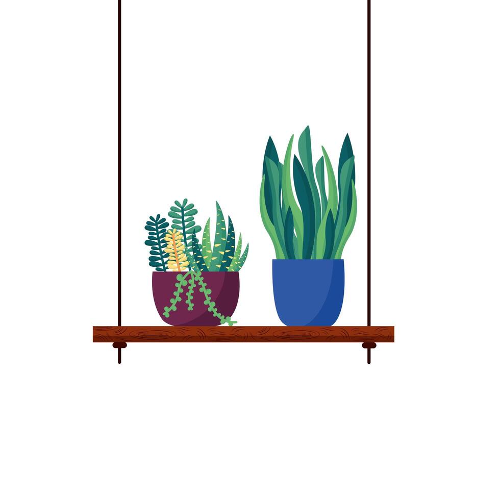 Isolated plants inside pots vector design