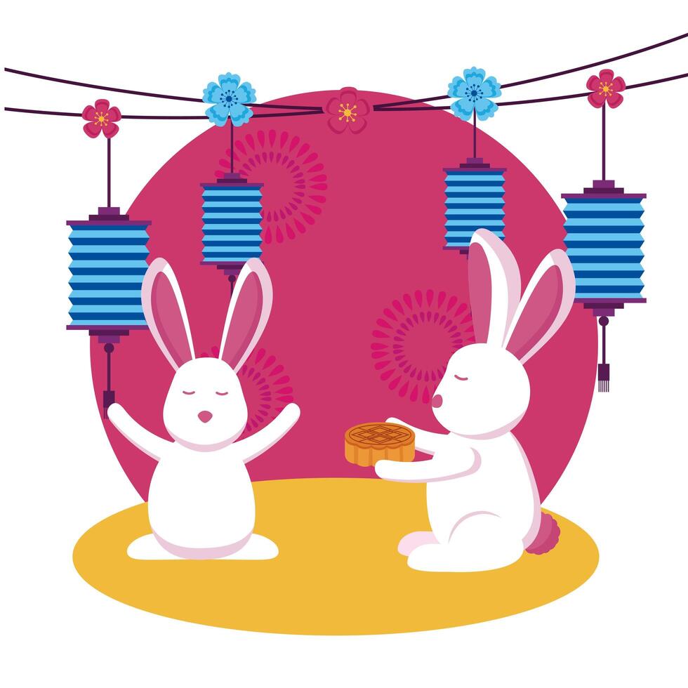 Rabbits of mid autumn festival vector design