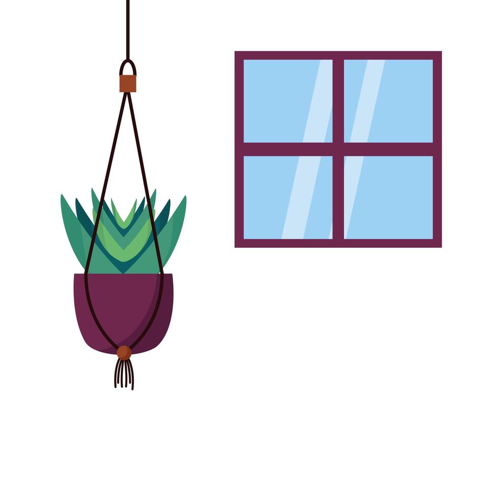 Hanging plant inside pot vector design