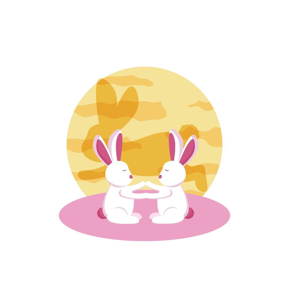 Rabbits of mid autumn festival vector design