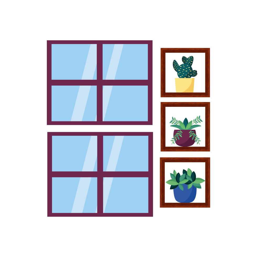 Diseño vectorial de plantas y ventanas aisladas vector