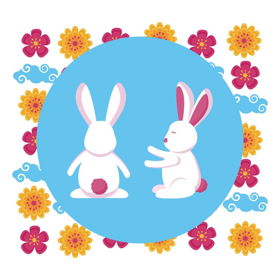 Rabbits of mid autumn festival vector design