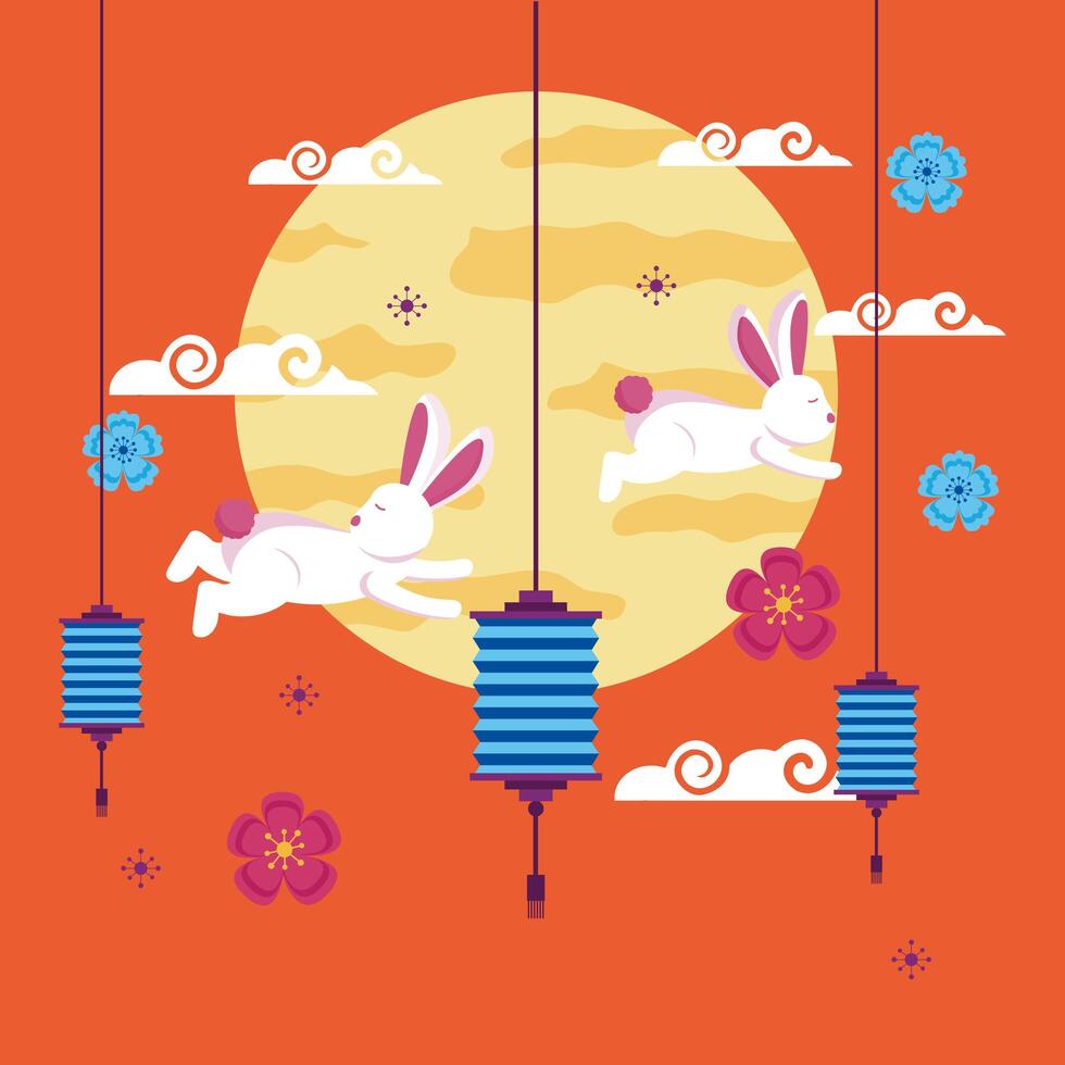 Rabbits of mid autumn festival vector design