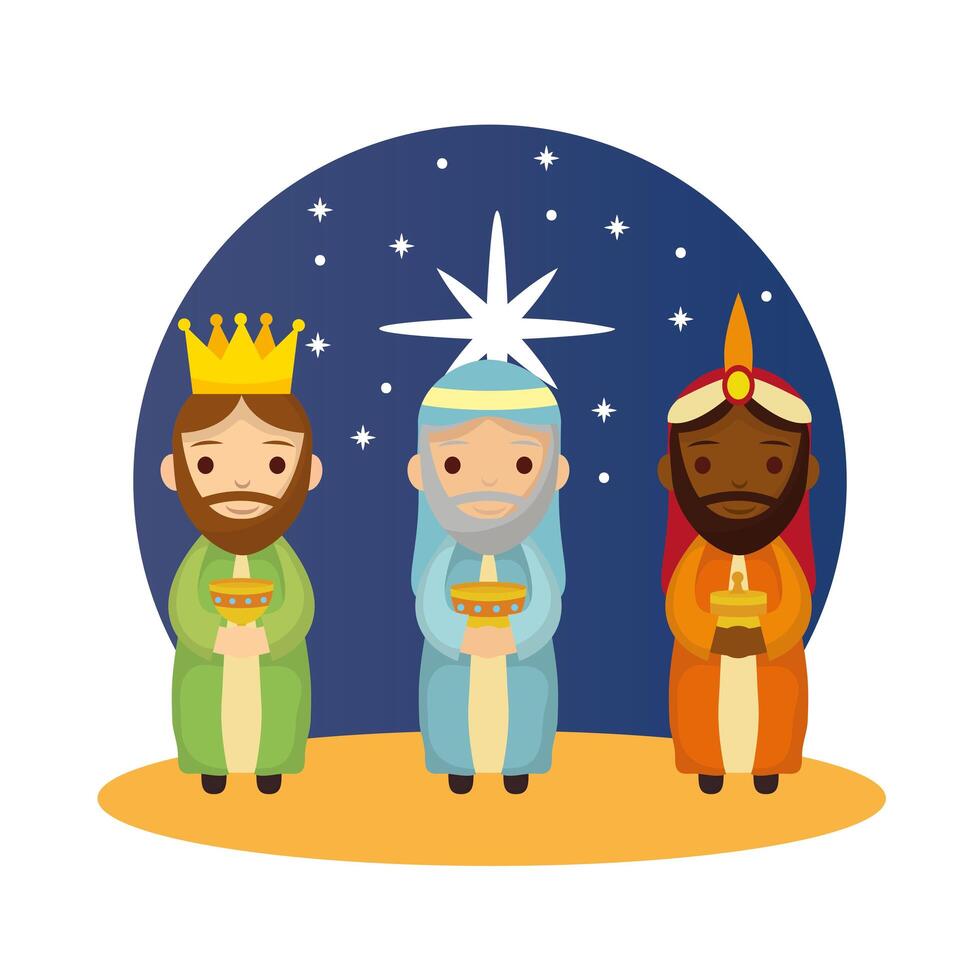 Reyes magos pesebre personajes diseño ilustración vectorial vector