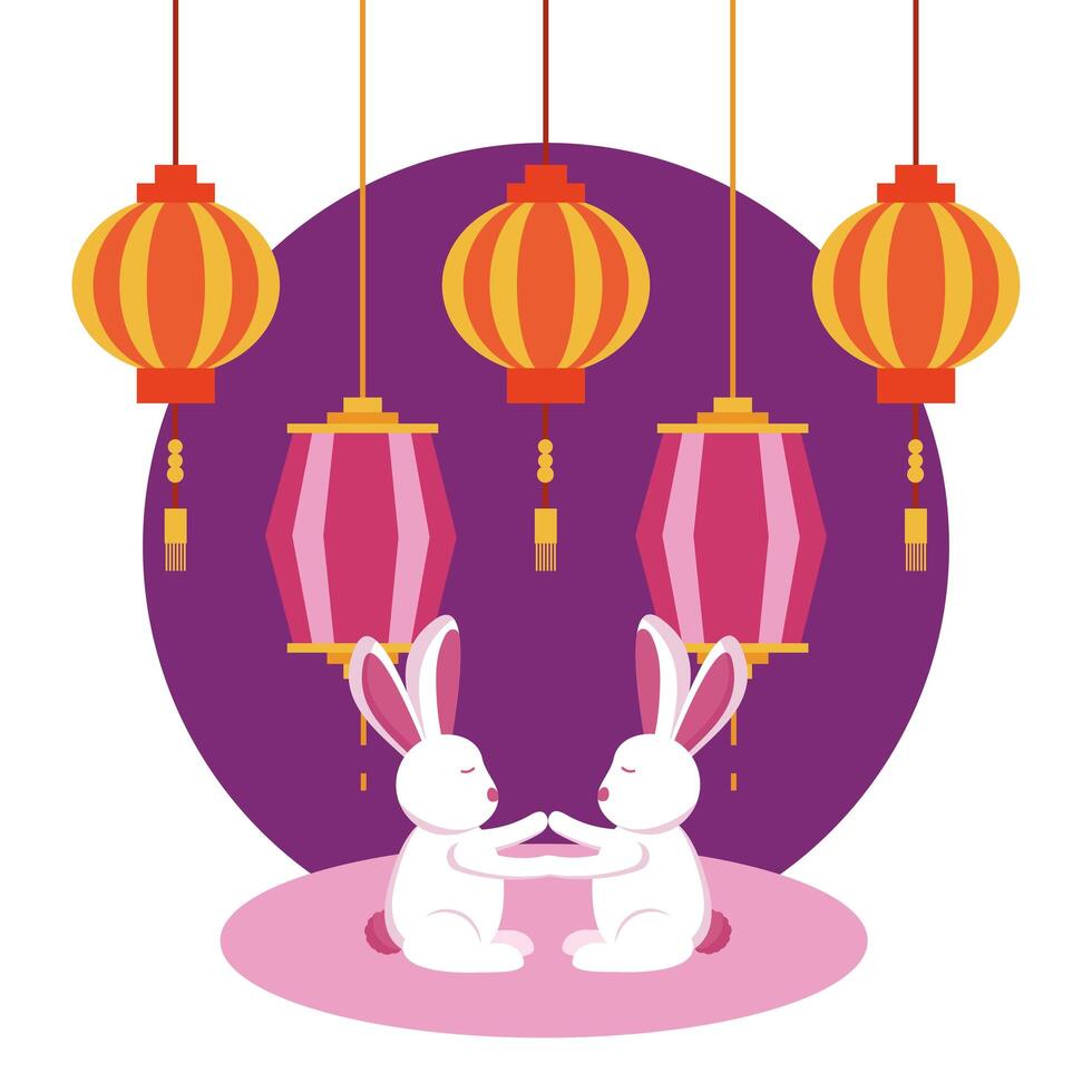 Rabbits of mid autumn festival vector design