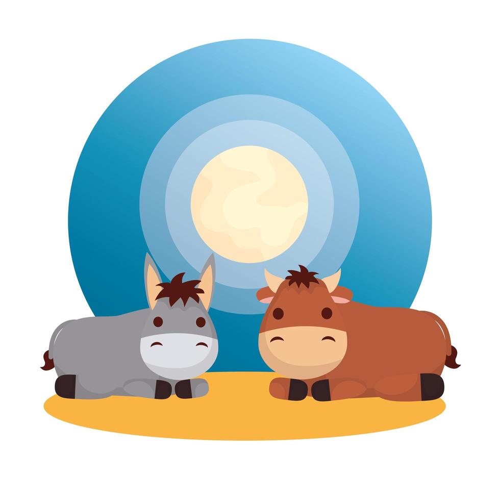 mule and ox manger characters vector