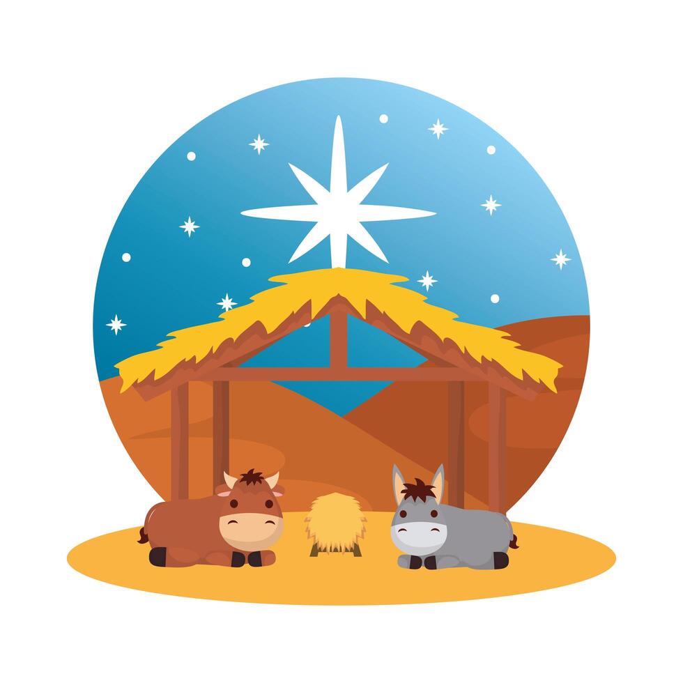 mule and ox in stable manger characters vector