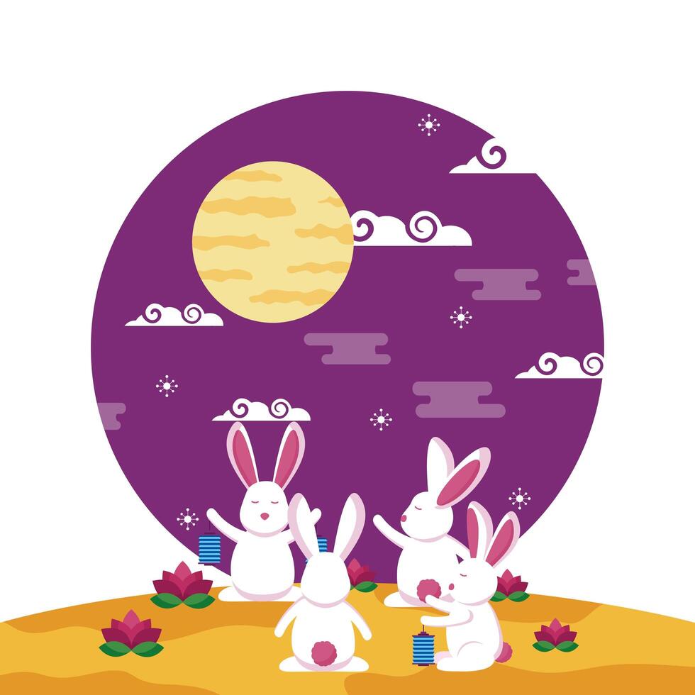 Rabbits of mid autumn festival vector design